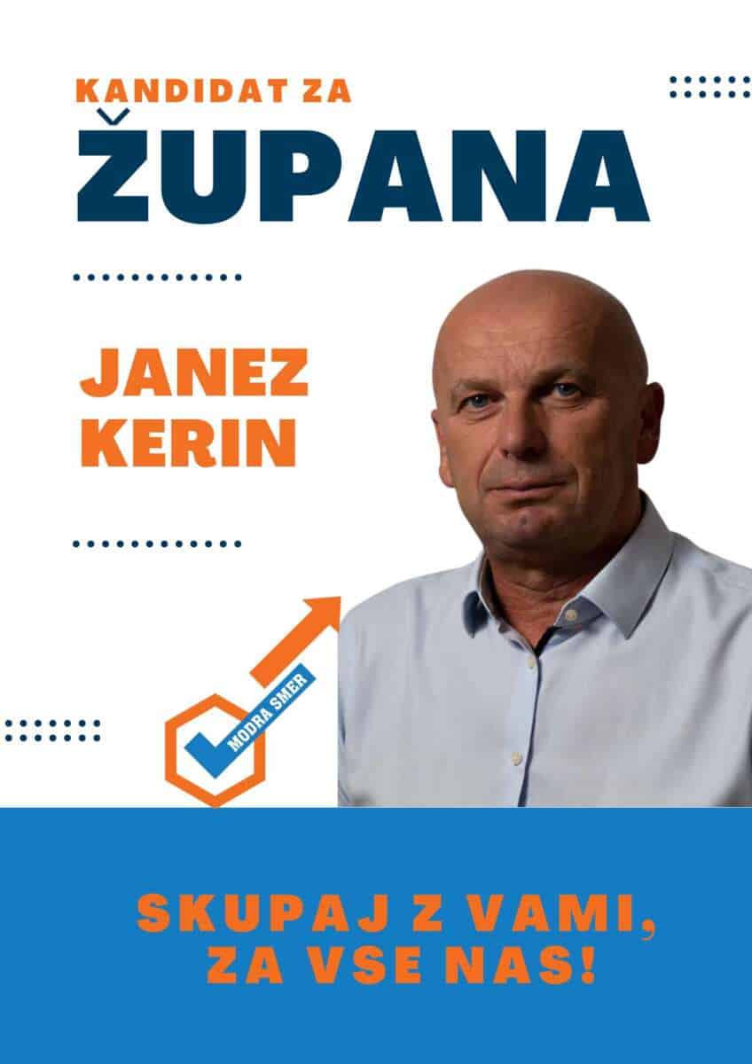 Janez Kerin, moški v beli srajci, Župan, logotip Modra smer