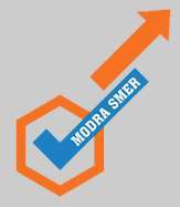 oranžna puščica, logotip, modra smer